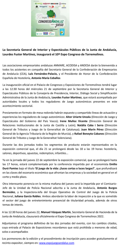 Programa definitivo inauguracion y clausura 10 Expo Congreso